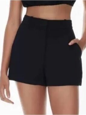 Aritzia Wilfred Fable Black Cotton Linen High Rise Pleated Front Shorts 8